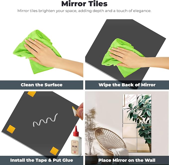 Fitness Mirror Tiles - 12x12 Pack of 4, Full Body Frameless Workout & Exercise Mirror for Home Gym, Stick-On Wall Mirror – Fab Glass and Mirror