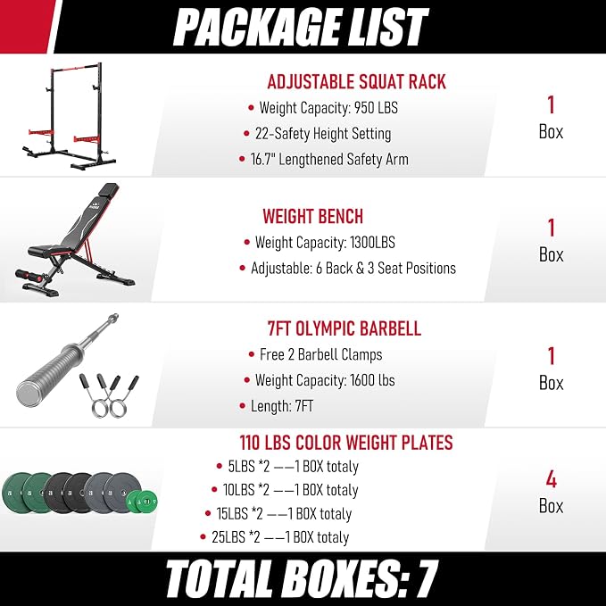 FLYBIRD SR1 Squat Rack, Adjustable Power Rack for 6FT/7FT Barbells | Squat Rack for Home Gyms with Pull-Up Bar,22 Adjustment Positions, J-Hooks and Safety Spotter Arms w/ 110/180LBS Home Package