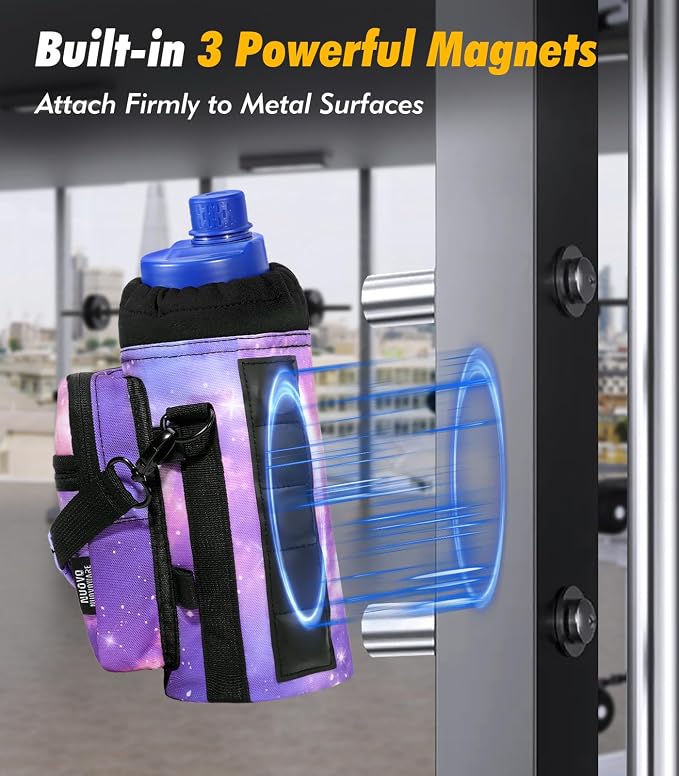 Nuovoware Magnetic Gym Bag, 40oz, Water Bottle Carrier, Starry Purple | Adjustable Shoulder Strap, Magnets Magnetic Gym Bag, Bottle Pouch Sling, 2 Pocket, Sling Neoprene Organizer Sleeve