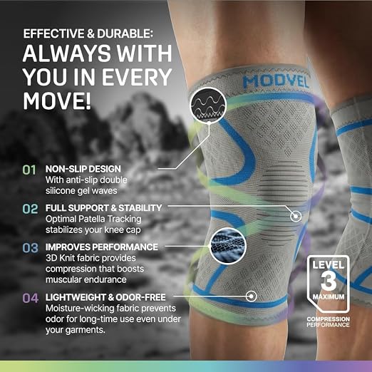 Modvel 2 Pack Knee Brace for Women - Knee Support for Walking, Knee Compression Sleeves for Pain Relief, Knee Sleeves for Women, Knee Brace for Sports, Workouts & Arthritis