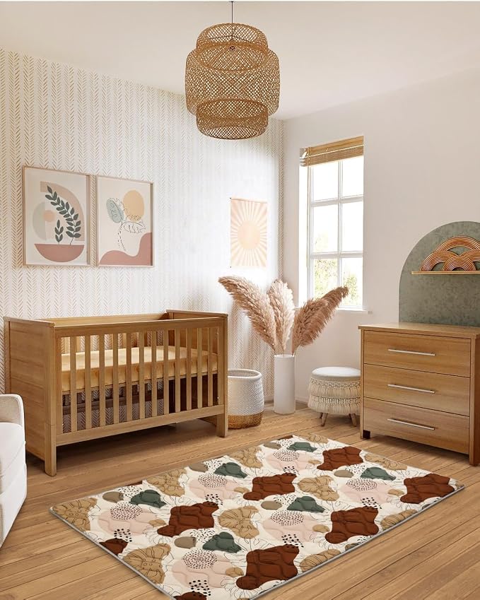 Blissful Diary Baby Play Mats for Floor, 72x48 Inch Extra Thicker & Large Soft Cushioning Foam Playmats for Babies and Toddlers, Foldable Washable Baby Crawling Mat for Playpen, Boho Design