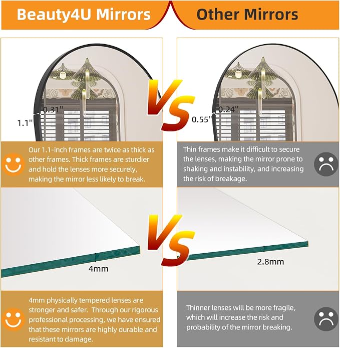 Beauty4U 71" x 32" Arched Full Length Mirror with Stand, Black Floor Mirror | Large Standing, Leaning, or Wall-Mounted Tempered Full Body Mirror with Metal Frame for Bedroom, Closet, Modern Home Decor