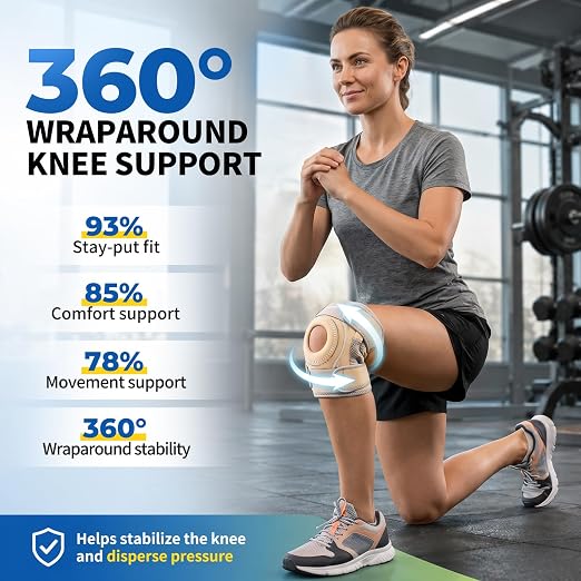 CAMBIVO Knee Brace with Stabilizers, Gel Pad & Open Patella for Men & Women | Open Patella Stabilizer for Arthritis, Meniscus & ACL MCL Relief. Adjustable Compression for Running & Sports Recovery