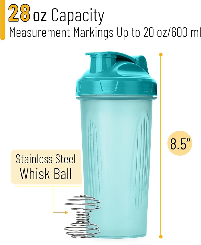 Mr. Pen- Shaker Bottles for Protein Mixes, 28 oz | Leak Proof Shaker Cups with Stainless Steel Wire Whisk Ball for Protein Shakes and Pre Workout