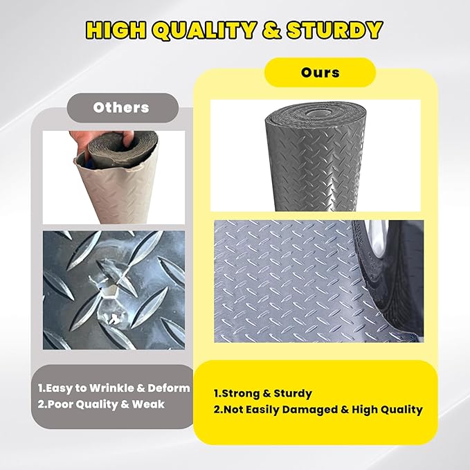 4x10 FT Garage Floor Mat, 2.8mm Thickened (Gray) | Diamond Plate PVC Rubber Flooring Roll Covering Non-Slip Floor Protector for Under Car Parking/Garage/Warehouse/Gyms/Trailer