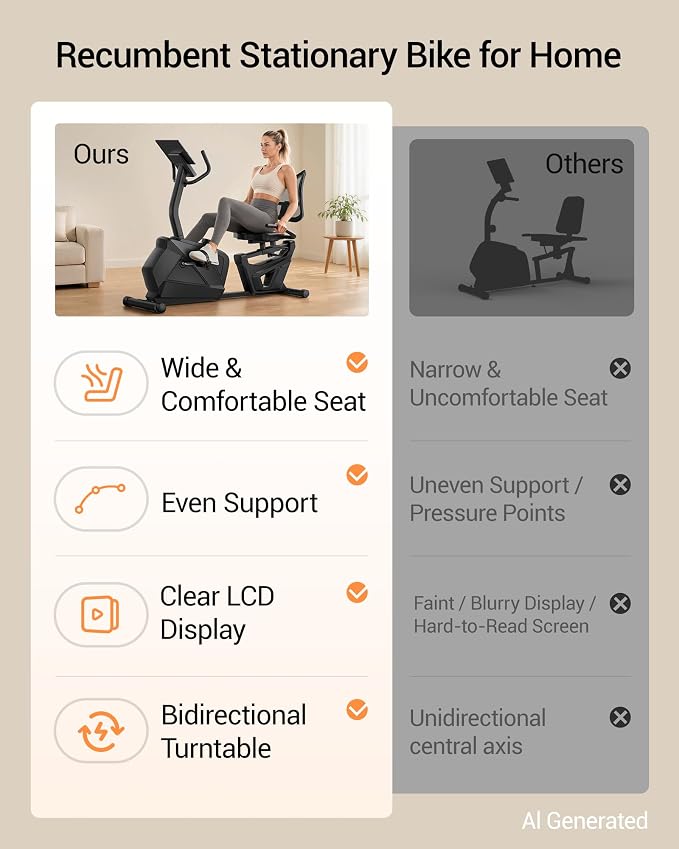 CURSOR FITNESS Recumbent Exercise Bike, Quiet Recumbent Stationary Bike for Adults & Seniors, Magnetic Stationary Bike with 16-Level Resistance, Supports 350LB, Heart Rate Handle & LCD Display