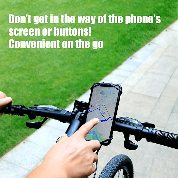 Bike Phone Mount - Universal Silicone Cellphone Holder - Adjustable Road Mountain Bicycle Handlebar Rack Clamp Accessories for iPhone 17 16 15 14 13 Pro Max Plus Air for Scooter Stroller