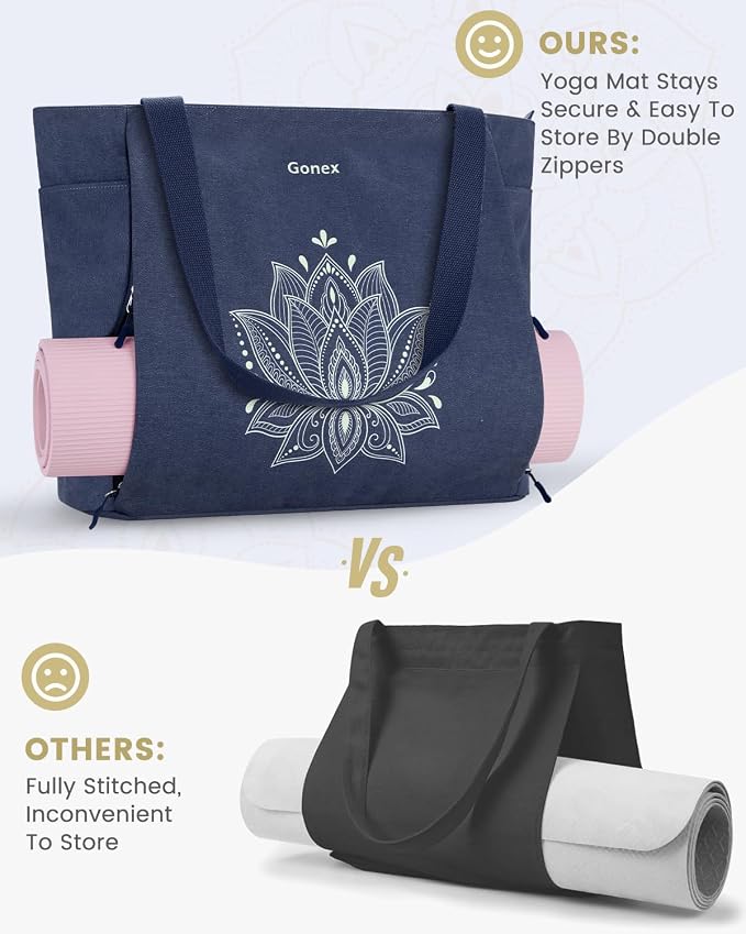 Gonex Yoga Mat Bag with Zipper Mat Carrier Canvas Gym Tote | Durable Canvas, Zipper Closures Prevent Slipping, Quick Access, Bottle Holder, Fits Yoga Blocks, Gym & Travel Use