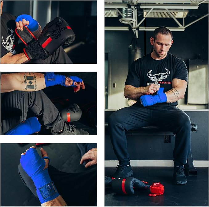 BEAST RAGE Boxing Hand Wraps for MMA Kickboxing Wrist Wraps Professional Adult 180" Semi-Elastic Martial Arts Inner Gloves Heavy Bag Handwraps Muay Thai Thumb Straps