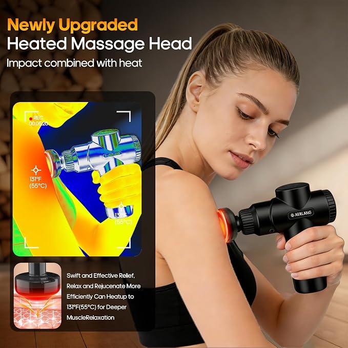 AERLANG Mini Massage Gun with Heat Birthday Day Gift for Him Black | Mini Massager Deep Tissue Muscle Massager Back Massager for Pain Relief Deep Tissue Body Massager, Carrying Case Included