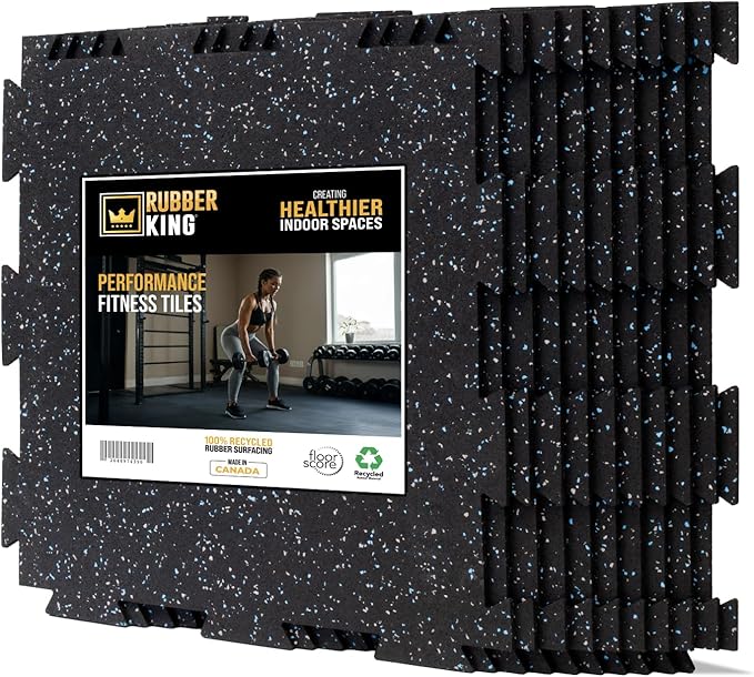 Rubber King 10 Piece Interlocking Tiles 19" x 19" x 6mm - 100% Recycled Rubber Gym Floor Tiles, Exercise Mat for Home Gym, Anti-Slip Low-Odor Interlocking Puzzle Floor Tiles - 23.5sq ft