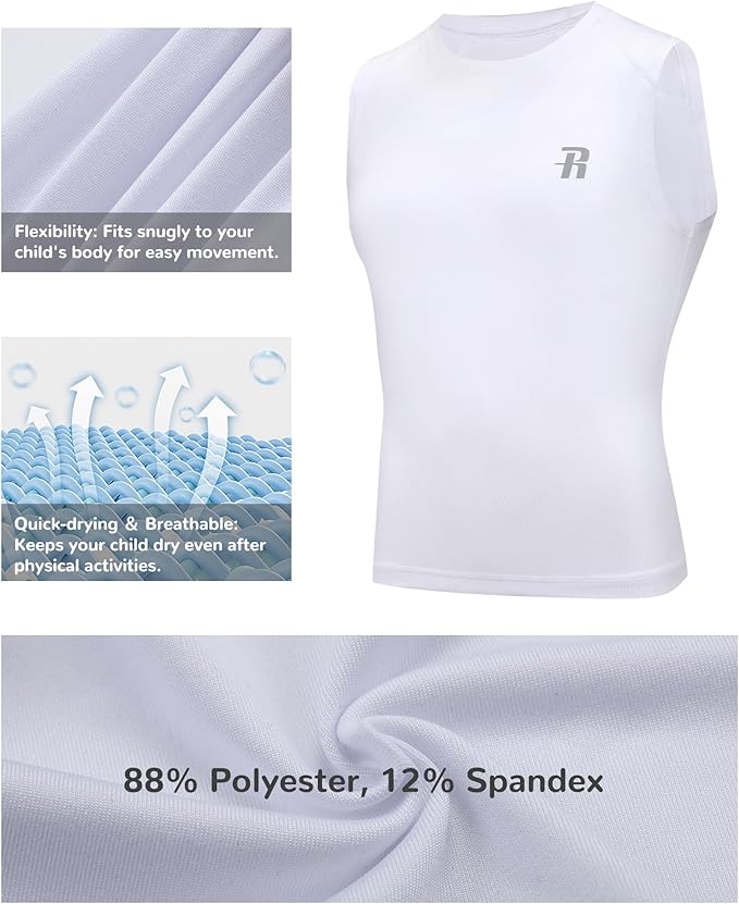 Runhit Boys Sleeveless Compression Shirt Kids Athletic Tank Tops Youth Quick Dry Undershirt for Football Basketball