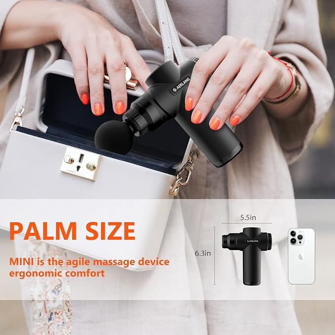 AERLANG Mini Massage Gun Portable Deep Tissue Percussion Muscle Massager | Handheld travel Massage Gun with 6 Heads 10 Speeds for Back Shoulder Leg pain relief Comes with a Carrying Case LED Display