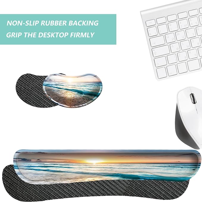 Keyboard Wrist Rest Mouse Wrist Support Set, Memory Foam Wrist Rest Pad for Computer Laptop Keyboard Mouse, Ergonomic Wrist Cushion Support for Typing Pain Relief, Gaming Home Office, Beach