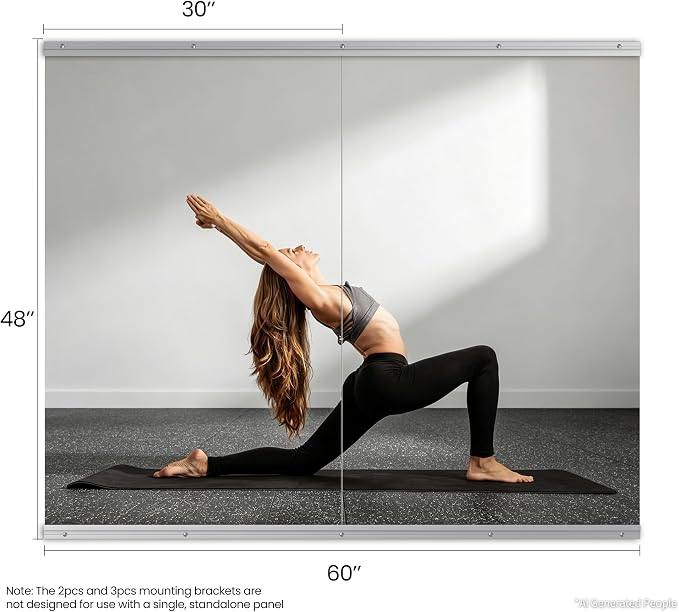 Home Gym Mirror, 48"x30"-2 PCS Gym Mirrors for Wall | Frameless | Tempered Glass | Large Workout Mirrors for Home Gym, Dance Studio, Yoga Room, Garage Gym