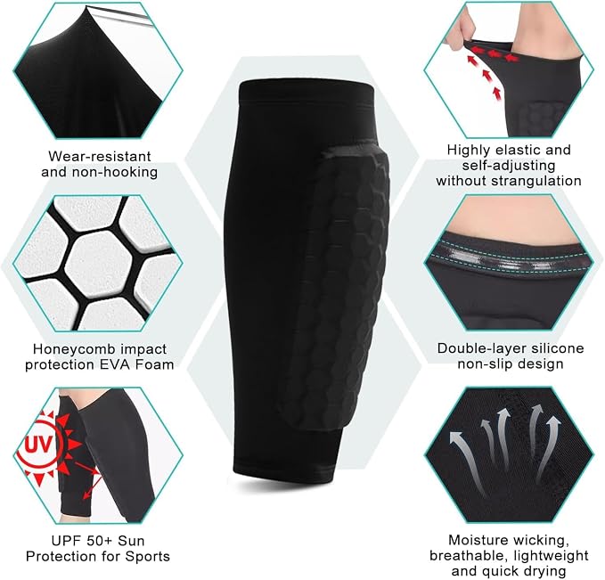 Soccer Shin Guards-2 Pairs Shin Pads for Kids Adults Teens,Shin Guards Soccer Calf Compression Sleeve with Honeycomb Pads,Lightweight Shin Protective Gear for Football,MTB,Baseball Soccer for Boy,Girl