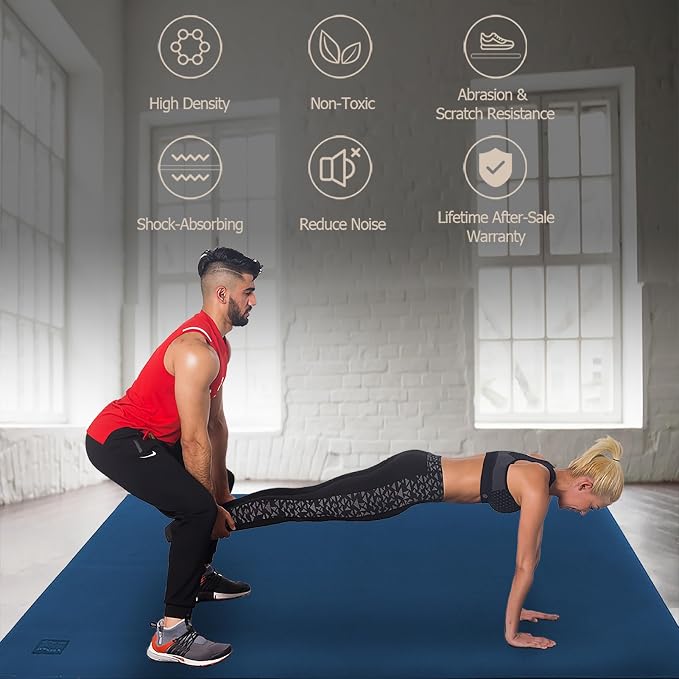 GXMMAT Large Exercise Mat 6'x4'/6'x5'/6'x6'(7mm), Thick Workout Mats for Home Gym Flooring, Extra Wide Non-Slip Durable Cardio Mat, Shoe Friendly, Perfect for Plyo, MMA, Jump Rope, Weights, Fitness