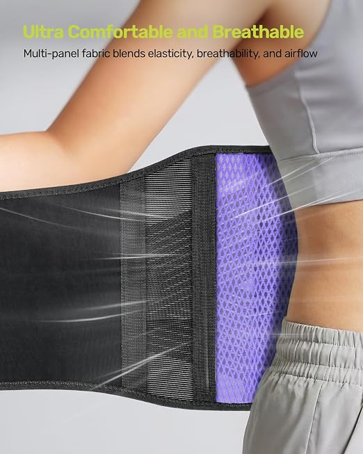 Rakiie Slim Back Brace for Lower Back Pain Relief, Lightweight & Breathable Back Support Brace for Men Women, Ergonomic Light Lumbar Support for Everyday Wear, Purple L