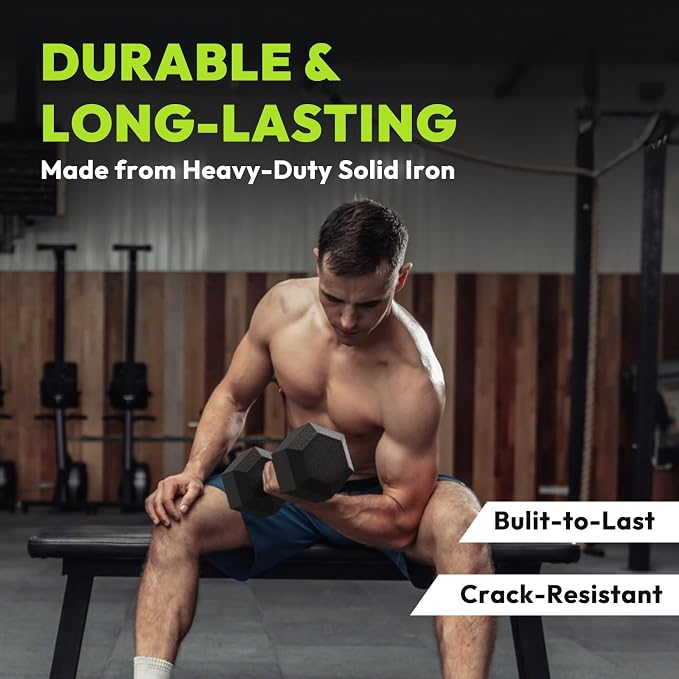 HANDBODE Rubber Encased Hex Dumbbell Pair, 2.5-65 lb | Non-Slip Handle Design for Secure & Comfortable Grip, Hand Weights for Strength Training, Fitness & Home Gym