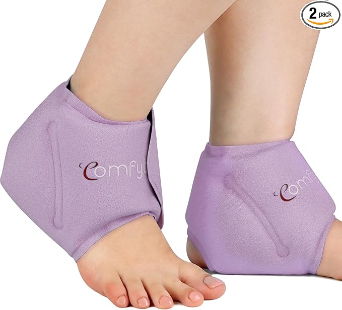 Comfytemp Ankle Ice Pack Wrap for Sprained Ankles, Plantar Fasciitis, 2pcs | FSA Eligible HSA, Foot Pain Relief, Reusable Gel Ice Cold Hot Packs Wrap for Achilles Tendonitis, Injuries, Swelling, Purple