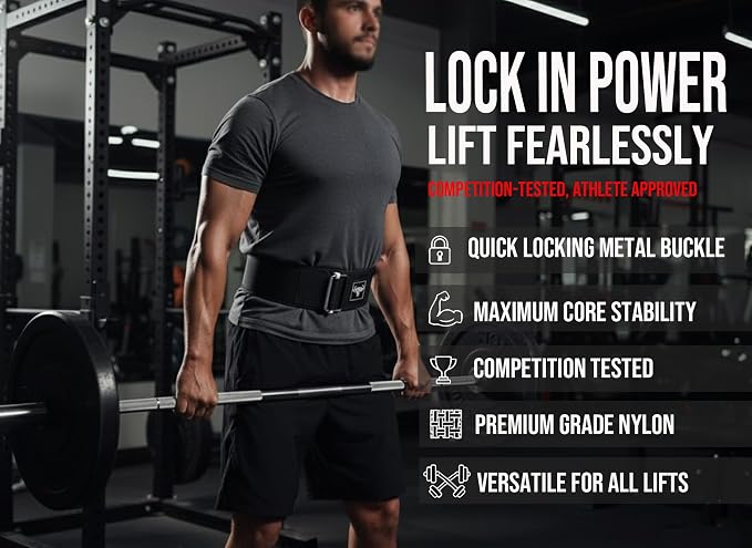 IBRO Quick Locking Premium Weight Lifting Belt - Back Support for Powerlifting, Cross Training & Gym Bodybuilding - 4 Inch Nylon Men and Women with Metal Buckle for Core Stability