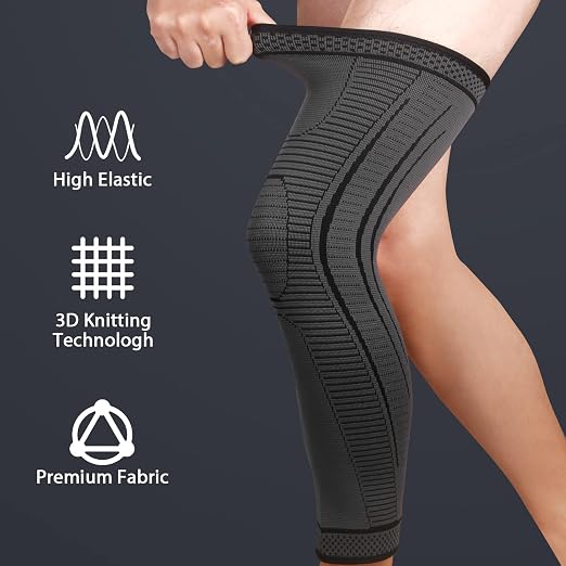 2 Pack Full Leg Compression Sleeves, Long Knee Brace Support for ACL,PCL, Meniscus Tear, Arthritis, Tendinitis,Men And Women (Black, Large)