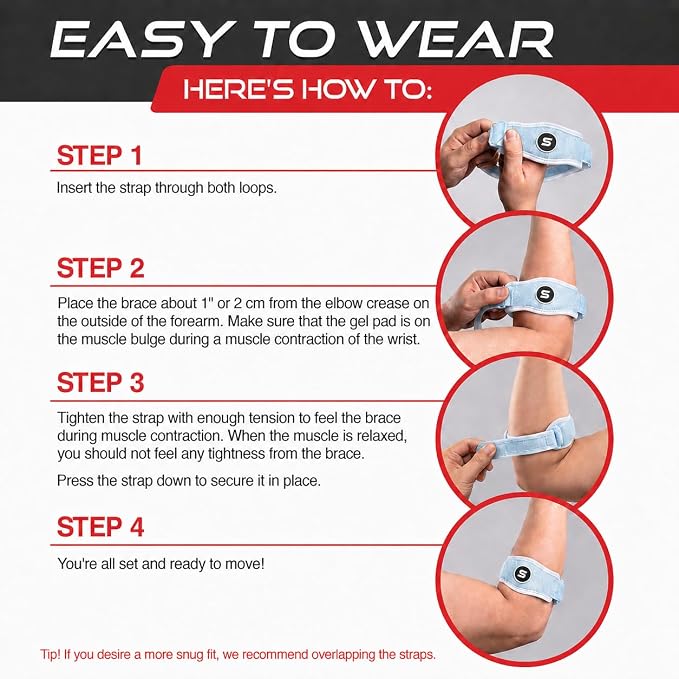 Sleeve Stars Tennis Elbow Brace for Men & Women, Elbow Brace for Tendonitis, Tennis Elbow Strap, Golfers Elbow Brace, Elbow Support Wrap for Tennis Elbow Relief, Fits 9"-23" (Single/Light Blue)