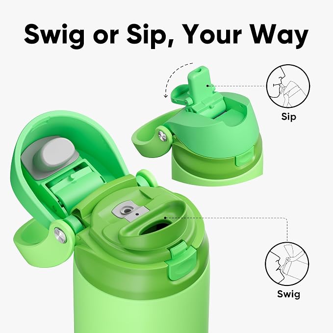 ENCOOL Leakproof Insulated Water Bottle with Straw Dual-Sip Water Bottle Bag-Safe Design for Work, Commute & Gym – Keeps Drinks Cold All Day, 32 oz, Algae Green