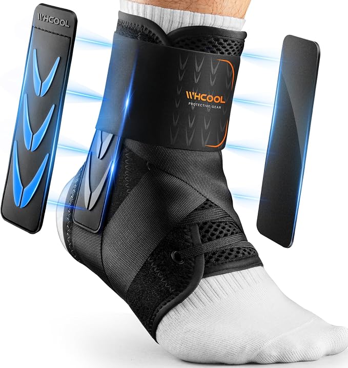 Slim-Fit Ankle Brace for Sprained Ankle, Quick Lace Up Ankle Support for Women Men with 2 Auto-Shaped Pads, Air Fabric Cool Ankle Stabilizer for Injury Recover, Running,Sports,XS(9.6”-10”)