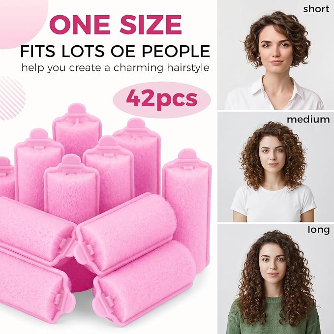 43 PCS Foam Hair Rollers - 0.59 Inch Sponge Rollers for Heatless Hair Curler Flexible Sponge Curler Tool and Rat Tail Comb for Short/Long Hair Soft Sleeping Thin Hair Curl Overnight Rulos