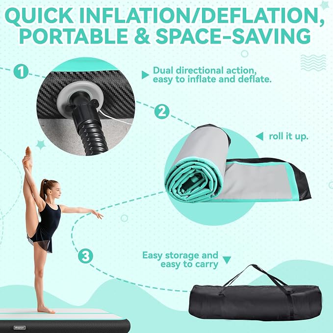 FBSPORT 6.6ft/10ft/13ft/16ft/20ft Inflatable Air Gymnastics Training Mat | 4/6/8 inches Thickness Inflatable Mat, with Electric Pump, Suitable for Home Training/Cheerleading/Yoga/Water
