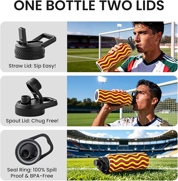 RAYMYLO Insulated Water Bottle 40 oz, Triple Wall Vacuum Stainless Steel | (Cold for 36Hrs, Hot for 18Hrs), Leak Proof & Non-BPA, Modern Water Flask Jug with Paracord Handle & Straw Spout Lids