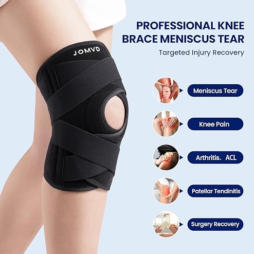 JOMVD Knee Brace for Knee Pain, Meniscus Tear, Adjustable Knee Support with Side Spring Stabilizers for Meniscus Tear, ACL, Arthritis, Knee Pain Relief, Women and Men, Small