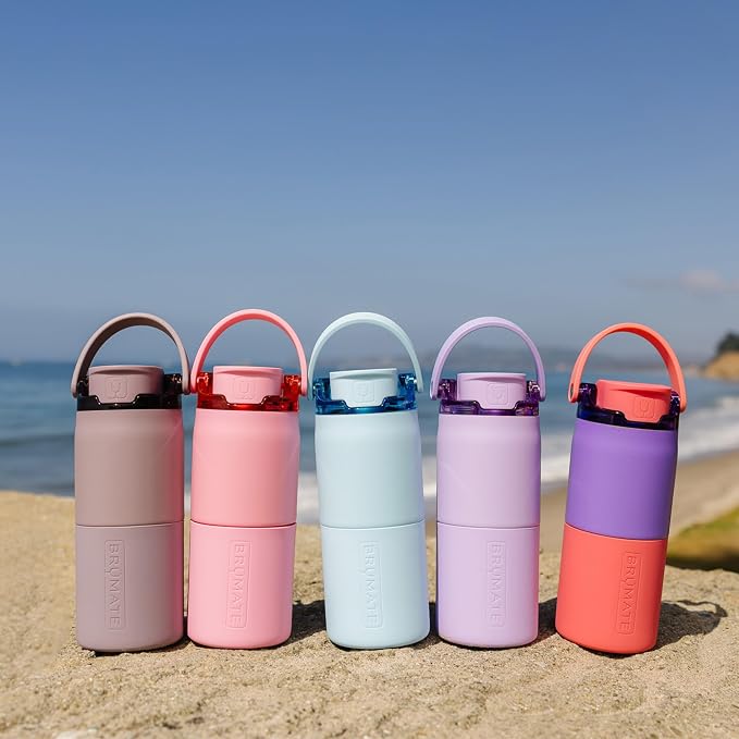 BrüMate Rise 18oz Water Bottle with Covered Silicone Straw | 100% Leakproof Insulated Kids Water Bottle | Cup Holder Friendly Base | 18oz (Glacier)