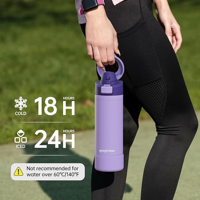 Insulated Magnetic Water Bottle - Reusable Stainless Steel Bottle with MagSafe Compatible Phone Holder - Keeps Cold for 24 Hours - Perfect for Gym, Sports, and Travel - Lavender 32oz