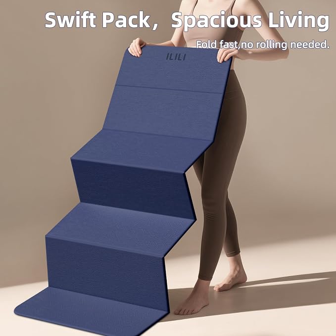 ILILI Foldable Yoga Mat 10mm, Extra Thick, Extra Long, 75x26x0.4 Inch, TPE | Non-Slip Grip, Easy Carry&Storage, Comfort Cushion, SGS Safe, Suitable for Yoga, Pilates, Home Exercise&Outdoor Travel