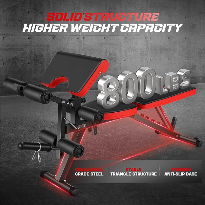 OPPSDECOR Adjustable Weight Bench with Leg Extension and Leg Curl, Workout Bench Press Preacher Curl Bench with Wheels, 800 LBS Flat/Incline/Decline Sit-Up Bench Gym Bench for Home Workout