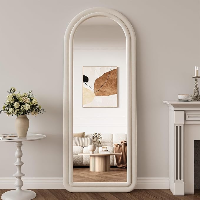 Arched Full Length Mirror 63"x24", Flannel Floor Mirror | Full Body Mirror with Stand, Flannel Mirrror Bedroom and Living Room, Wall Mirror Hanging or Leaning, White