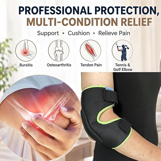 1 Pcs Elbow Pad Brace for Bursitis | Arm Sleeve Memory Foam Soft Support Adjustable Compression With for Olecranon Joint Pain Bursa Protection Unisex Black/Green