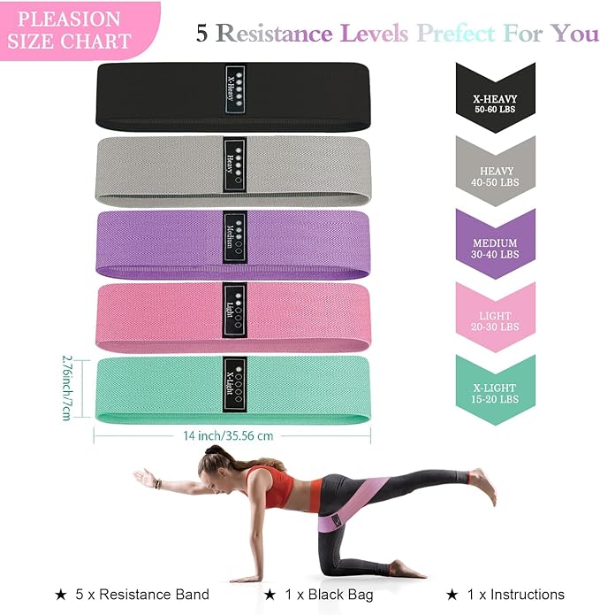 Fabric Resistance Bands for Working Out, 5 Levels Booty Bands for Women Men, Cloth Workout Bands Resistance Loop Exercise Bands for Legs Butt at Home Fitness, Yoga, Pilates