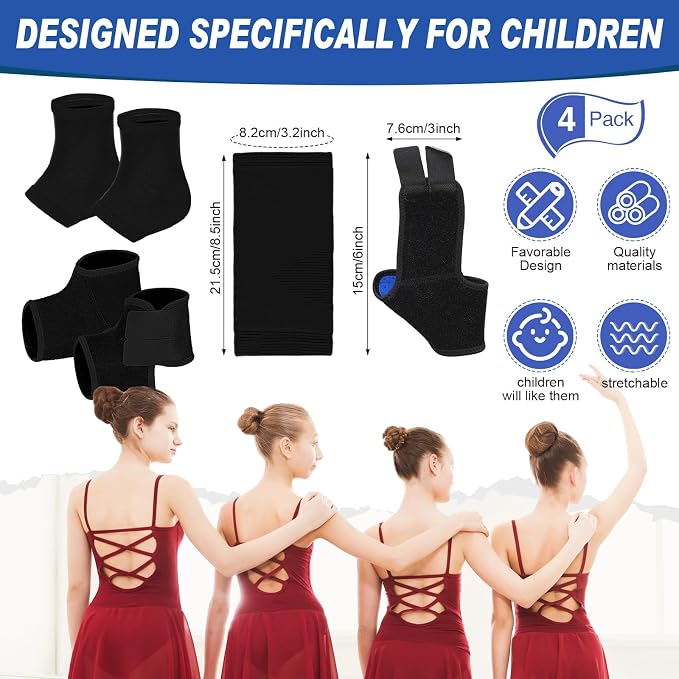 Tarpop 2 Pairs Kids Ankle Brace Set Foot Support Stabilizer Wraps Protector Guard Knitted Ankle Sleeve Sock Support Compression Socks for Injury Prevention(Black,Medium)