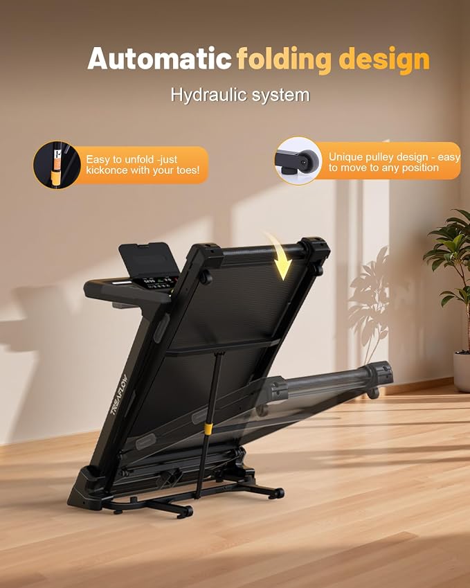TREAFLOW Folding Treadmill with 25% Auto Incline, 3.5HP | Brushless Motor, 10 MPH Performance, Joint-Friendly Cushioning, Easy Handrail Controls, Space-Saving Folding Design