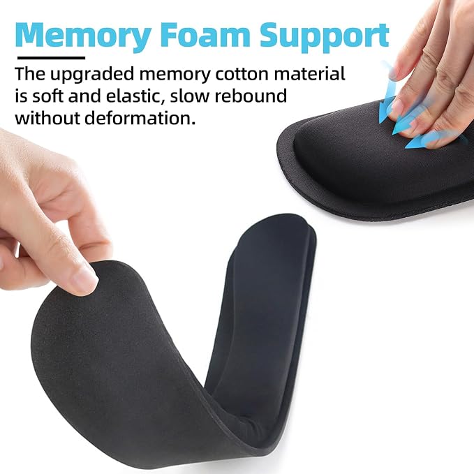 MXCOIRTP Keyboard Wrist Rest Pad, Ergonomic Memory Foam Set Wrist Cushion Support for Easy Typing & Pain Relief, Mouse Wrist Pad, Anti-Slip Wrist Support for Gaming, Computer, Laptop, Office -Black
