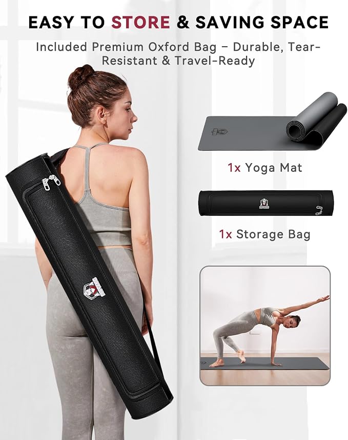 HAPBEAR Large Yoga Mat - 72"×30" Double-Sided Rubber Exercise & Workout Mat - Non-Slip Textured Surface - 5mm Thick Cushioned for Joints - Shock-Absorbing & Durable for Fitness (Yoga, Pilates) - Bonus Oxford Bag Included