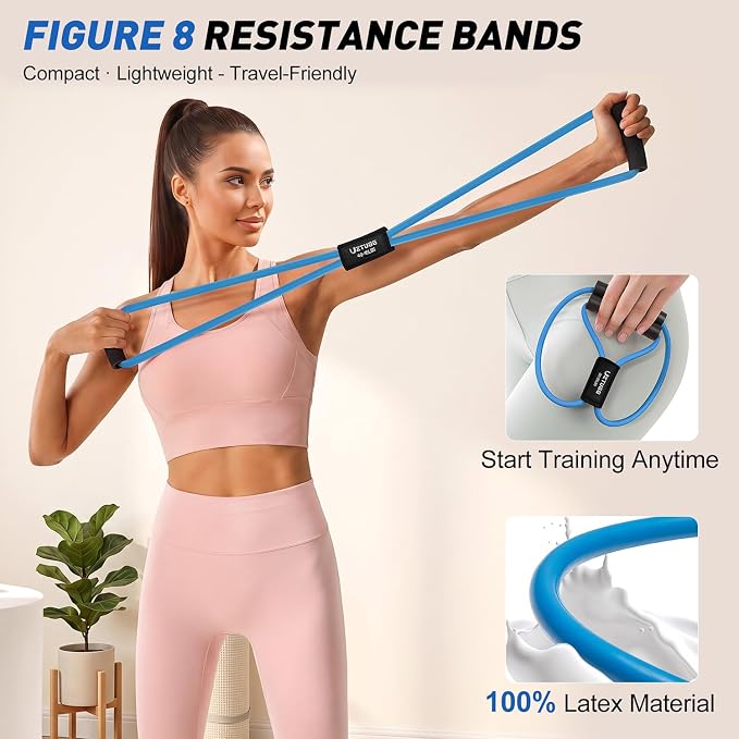 Resistance Bands with Handles Set, Leg/Core/ABS/Arm/Back/Hips Workout Equipment for Women, Portable Pedal Resistance Band & Figure 8 Resistance Bands, Exercise Bands for Pilates Yoga Stretching