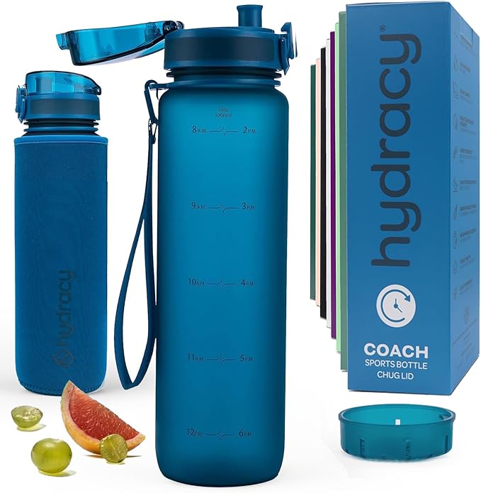 Hydracy Motivational Water Bottle with Time Marker & Fruit Infuser 32 oz | BPA-Free Tritan, Leakproof Flip-Top Lid,No-Sweat Sleeve,Carry Strap,Daily Intake Tracking for Gym,Sports,Outdoors