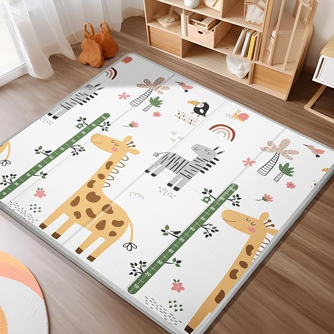 Baby Play Mat,Foldable Baby Floor Mat, 0.8"Thick Waterproof Baby Play Mats for Floor, Reversable&Non-Slip Carlwing Mat for Infants and Toddlers, 59"x59" Playpen Mat for Indoor&Outdoor Playing,Giraffe
