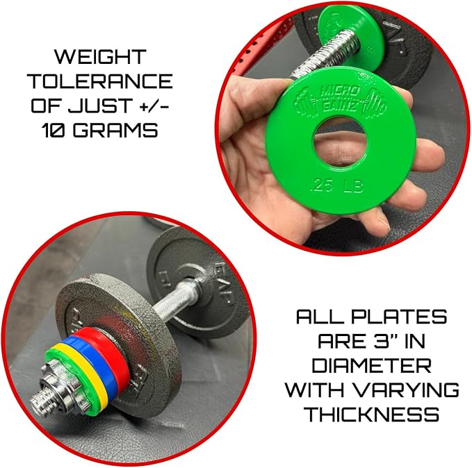 Micro Gainz Standard 1-Inch Center Hole Fractional 8 Piece Weight Plates with Bag, Designed for Standard 1-Inch Dumbbell & Barbell for Strength Training and Weight Lifting, Made in USA