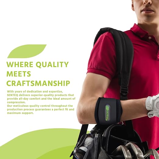 Black Tennis Elbow Brace: Arm Band for Tennis Elbow, Golfer Elbow and Forearm Support, Neoprene Wraps and Strap, Braces for Men and Women