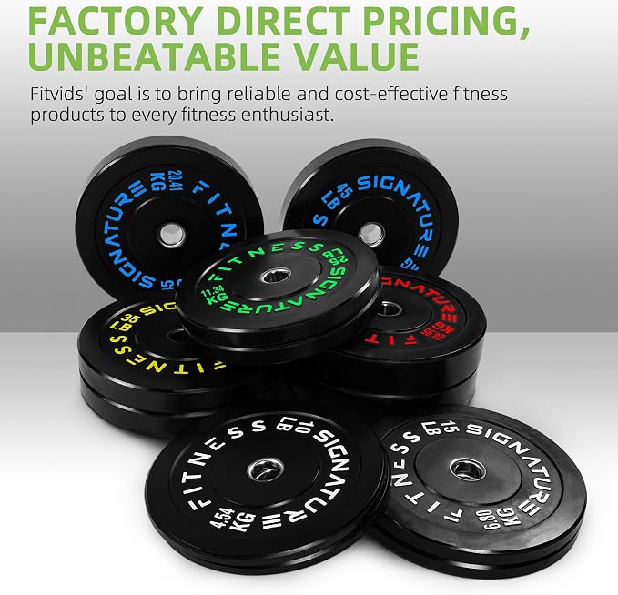Fitvids 2-Inch Olympic Rubber Weight Plates Sets, Bumper Plates Set Barbell for Strength Training, 160-370 Lbs Multiple Options